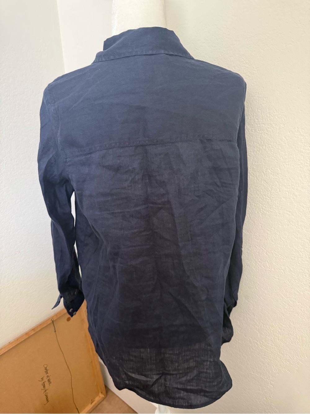 Sigrid Olsen Navy Button-Front Linen Shirt - Picture 4 of 4